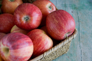 Apples on wood background