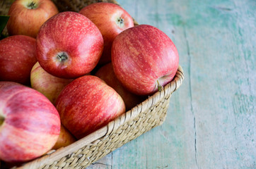 Apples on wood background
