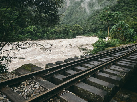 Railway near the Aguas Calientes village, Peru