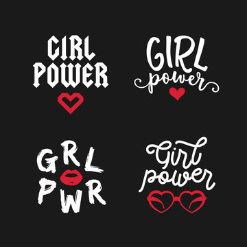 Girl power typography set. Vector vintage illustration.