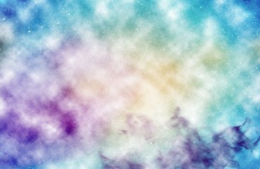 Soft color Universe space galaxy with glitter sparkles rays lights abstract background.