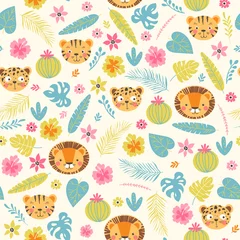 Fotobehang Seamless pattern with jungle animals © rosypatterns