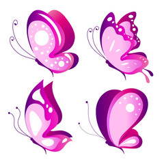 beautiful pink butterflies, isolated  on a white