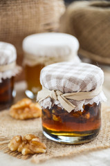 Honey in the glass jar