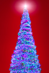 Christmas tree led lights, red background