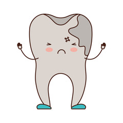 cartoon tooth with caries by side in colorful silhouette