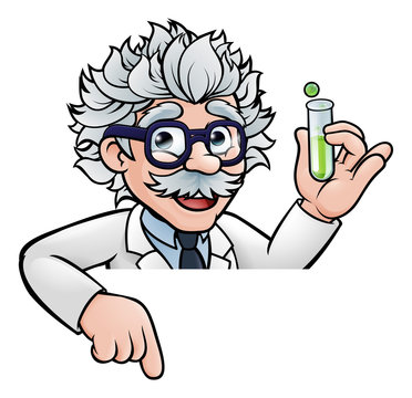 Scientist Cartoon Character Holding Test Tube