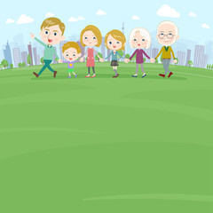 Obraz premium Hand holding family three generations White_Walking Park