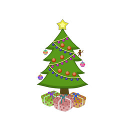 beautiful chrismas tree with presents isolated on a white fone