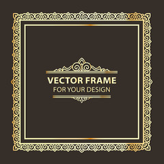 Vintage vector set gold retro frame, cards. Floral royal engraving design labels advertising place for text. Flourishes Line calligraphic background