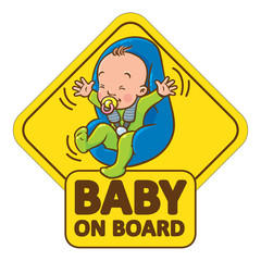 Funny small baby with dummy in the car seat