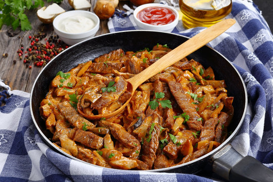 tasty veal strips stewed with porcini