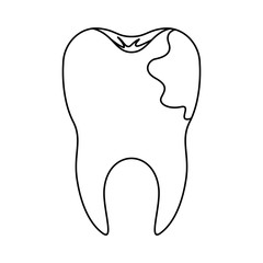 tooth with root and caries by side in monochrome silhouette