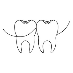 teeth with dental floss between them in monochrome silhouette