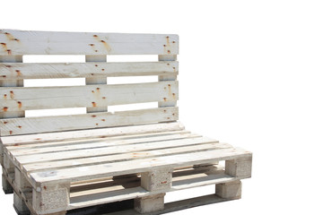 Unusual bench done with recycled wooden pallets isolated