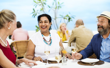 Mature friends at a restaurant