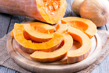 Pumpkin slices on a cutting board