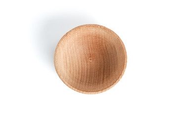 Empty wooden bowl on a white background.