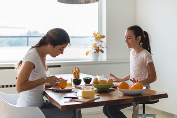 Mother and daughter morning routine