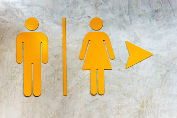 front of toilet or restroom with sign or symbol of Man and Women