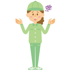 15シリーズ_作業着の中年女性_お手上げ