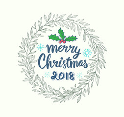 vector illustration.Merry Christmas 2018 lettering for Christmas card.