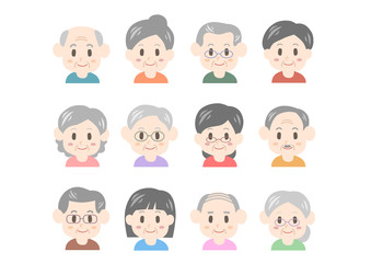 お年寄り男女のイラストセット