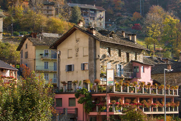 Piedicavallo, Italy - October 20, 2017: Rustic alpine bar and restaurant of Piedicavallo in the autumn season between the Italian Alps