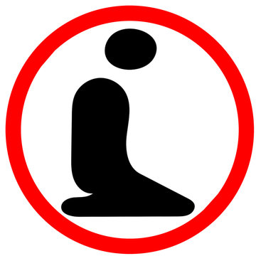 Prayer icon, Prayer room mescid Namaz. Red circle warning symbol sign isolated on white background.