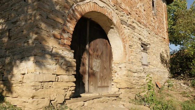 Serbian abandoned stone building footage - Old wine cellar details