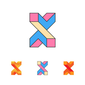 Optical Illusion Letter X  Logo Template. Impossible 3D Cross Logotype. Emblem Idea. Vector.