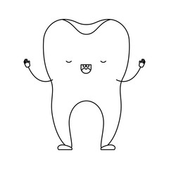 healthy tooth cartoon in monochrome silhouette