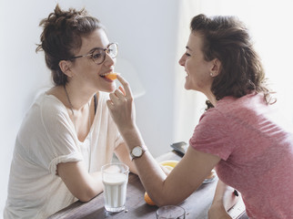 Lesbian Couple Together Indoors Concept
