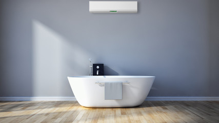 Fototapeta na wymiar Modern bright bathroom with air conditioning, interiors. 3D rendering