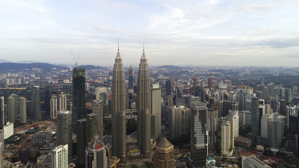 Aerial view of Petronas Twin Towers which is the main attraction of the city.