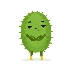 Cute suspicious cactus standing with folded hands, funny plant character cartoon vector Illustration