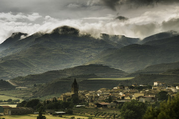 Rural small town with a beautiful background