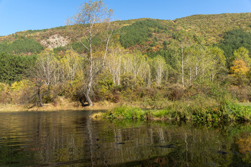 Autumn Landscape of Iskar River near Pancharevo lake, Sofia city Region, Bulgaria