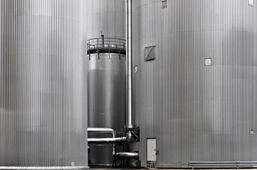 Cylindrical corrugated steel silo at a biomass power plant