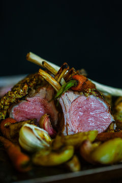 Herb crust rack of lamb.