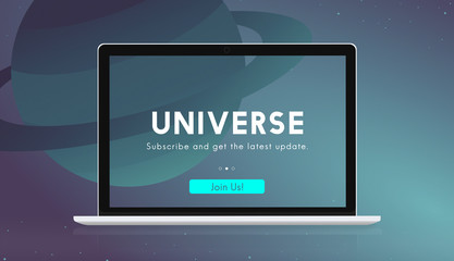 A laptop with a universe graphic