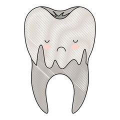 caries in the root of kawaii tooth in colored crayon silhouette