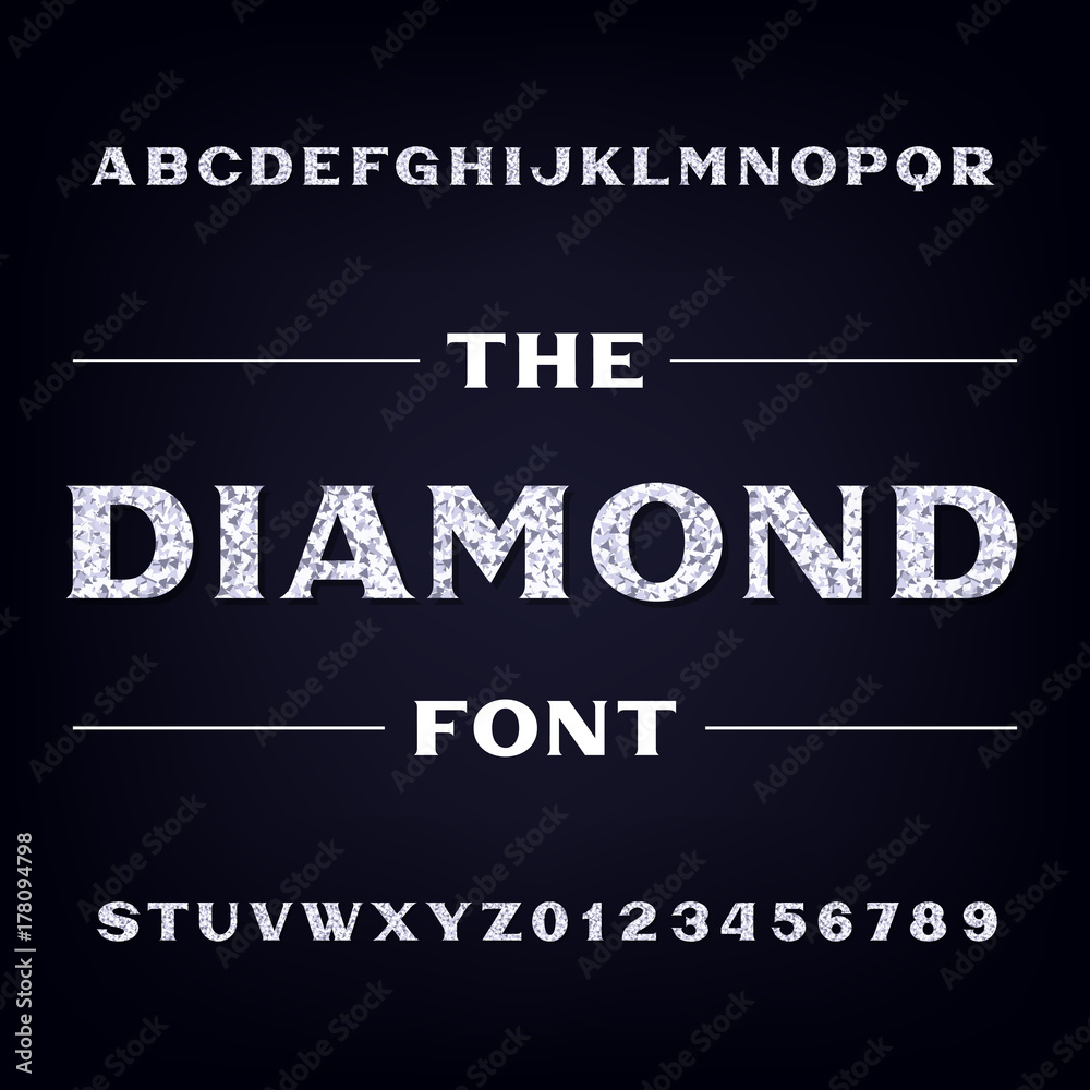 Fototapete diamond alphabet font. brilliant letters and numbers. stock vector typeface for your headers and any