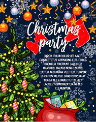 Christmas party vector sketch invitation poster