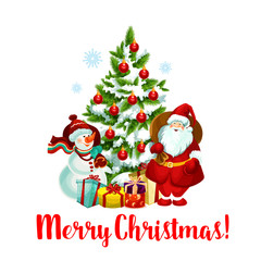 Winter Christmas holiday Santa snowman vector icon