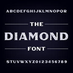 Diamond alphabet font. Brilliant letters and numbers. Stock vector typeface for your headers and any typography design.