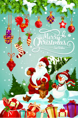 Merry Christmas holiday gifts vector greeting card