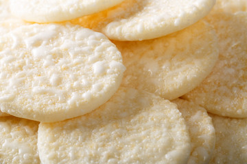Background of sweet crispy rice cakes macro. horizontal