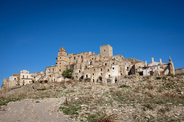 Fototapeta na wymiar The ghost town of Craco, set of The Passion of the Christ movie. Basilicata region, Italy