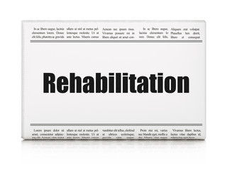 Healthcare concept: newspaper headline Rehabilitation on White background, 3D rendering